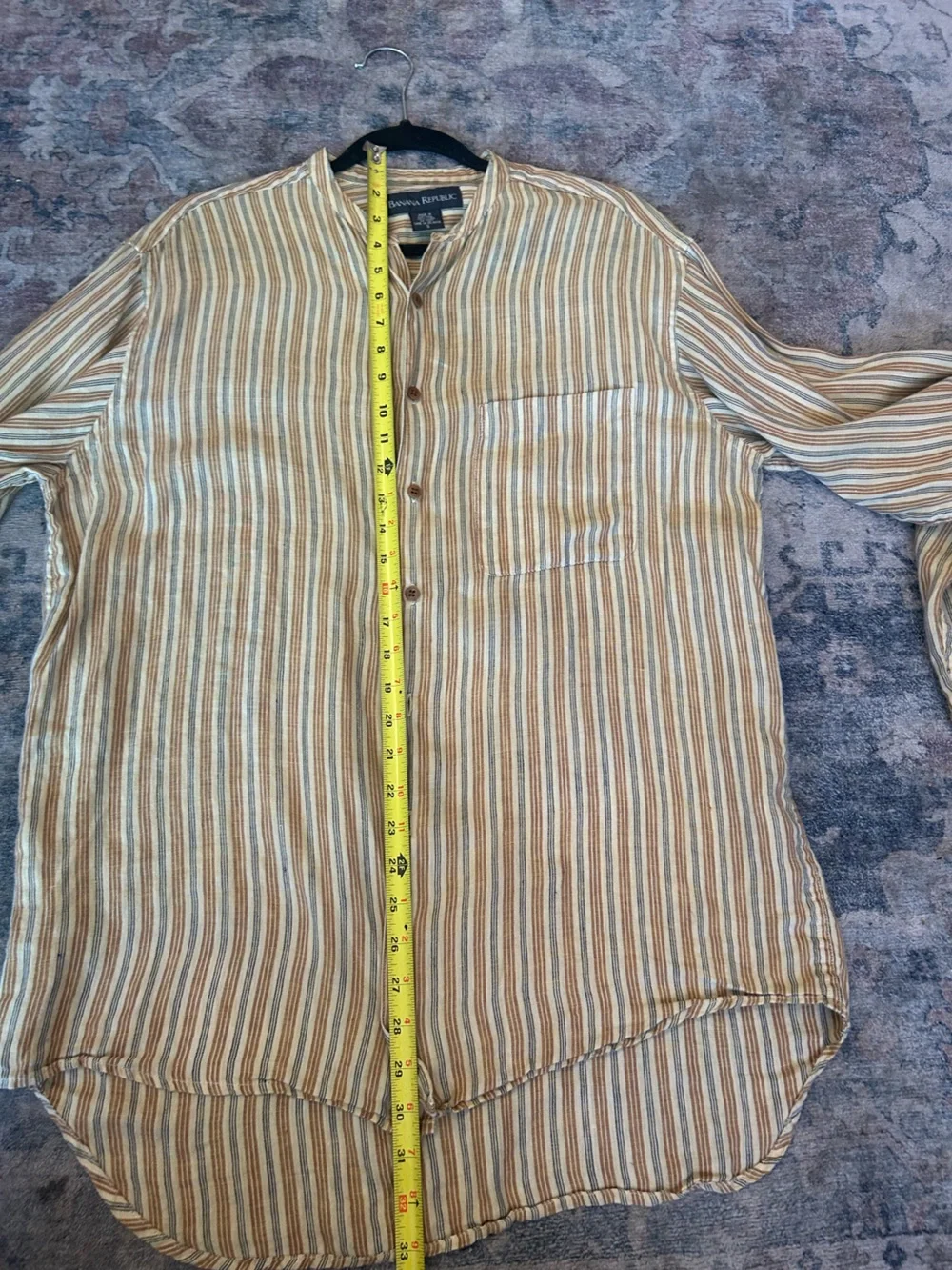 Banana Republic Men’s Striped Linen Shirt in Tan, Beige Navy Portugal Vintage S